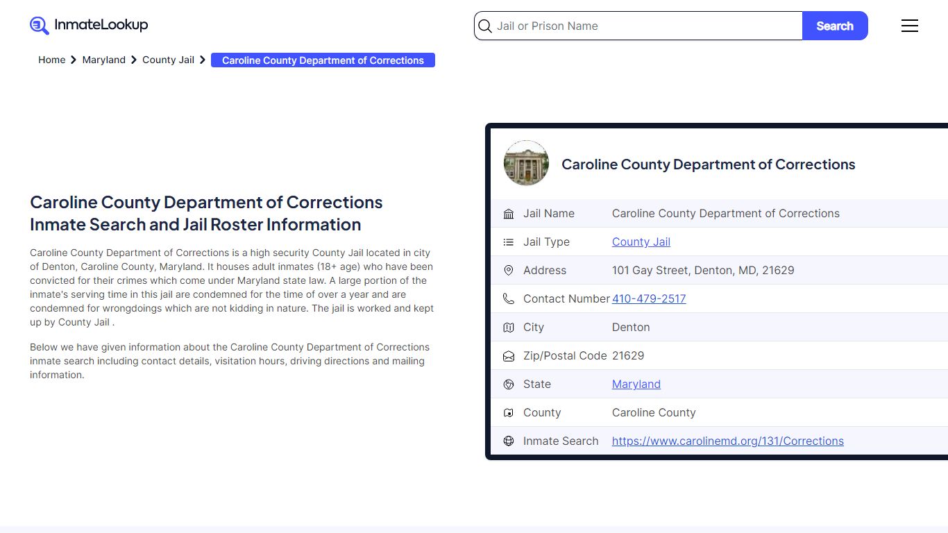 Caroline County Department of Corrections Inmate Search, Jail Roster ...